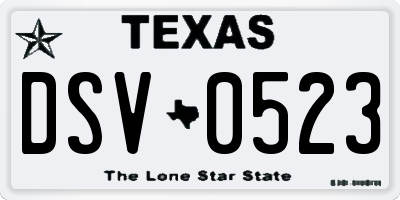 TX license plate DSV0523