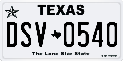 TX license plate DSV0540