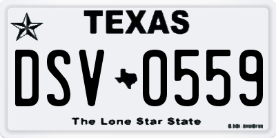 TX license plate DSV0559
