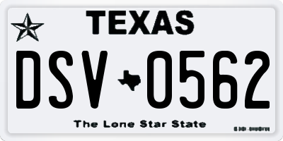 TX license plate DSV0562