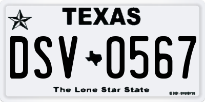 TX license plate DSV0567
