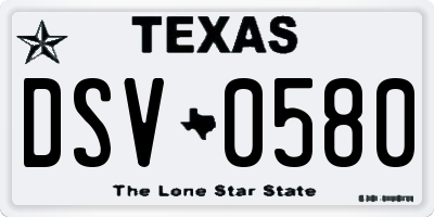TX license plate DSV0580