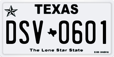 TX license plate DSV0601