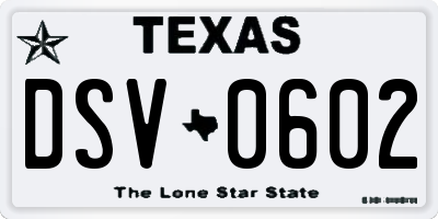 TX license plate DSV0602
