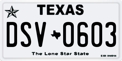 TX license plate DSV0603