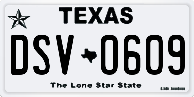 TX license plate DSV0609