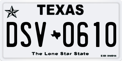 TX license plate DSV0610