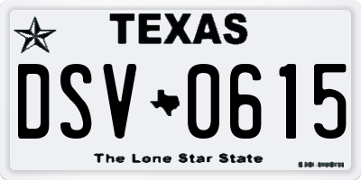 TX license plate DSV0615