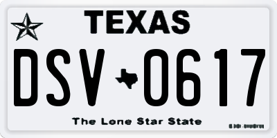 TX license plate DSV0617