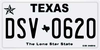 TX license plate DSV0620