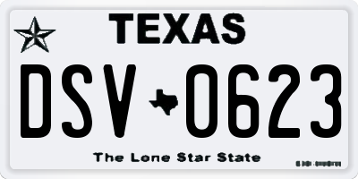 TX license plate DSV0623