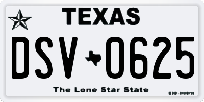 TX license plate DSV0625