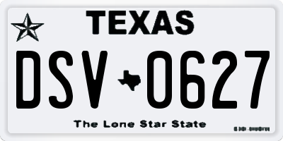 TX license plate DSV0627