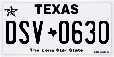 TX license plate DSV0630