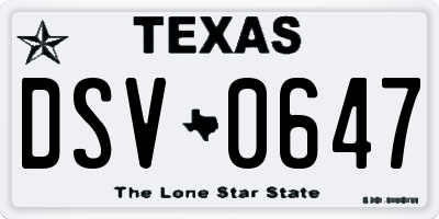 TX license plate DSV0647