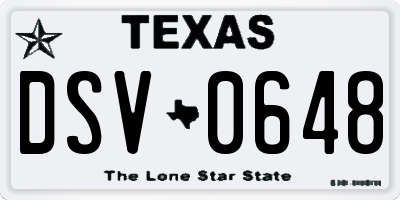 TX license plate DSV0648