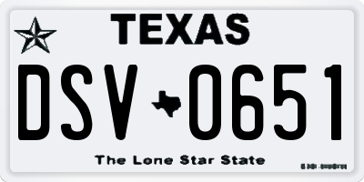 TX license plate DSV0651