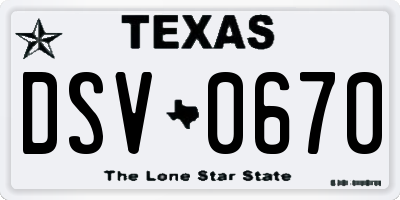TX license plate DSV0670