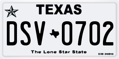TX license plate DSV0702