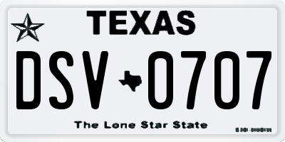 TX license plate DSV0707