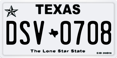 TX license plate DSV0708