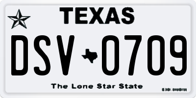 TX license plate DSV0709
