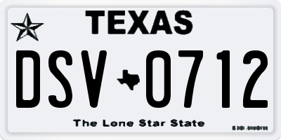 TX license plate DSV0712
