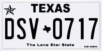 TX license plate DSV0717