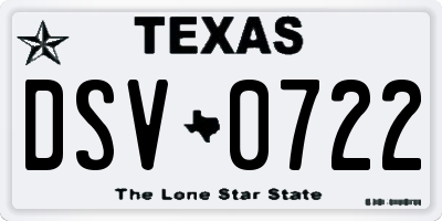 TX license plate DSV0722
