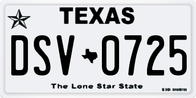 TX license plate DSV0725
