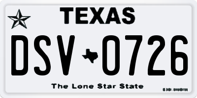 TX license plate DSV0726