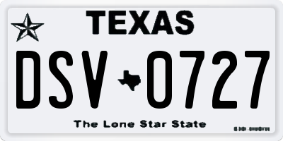 TX license plate DSV0727
