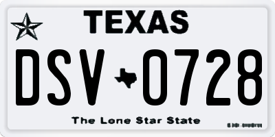 TX license plate DSV0728
