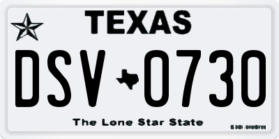 TX license plate DSV0730