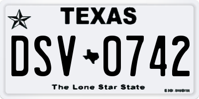 TX license plate DSV0742