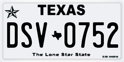TX license plate DSV0752
