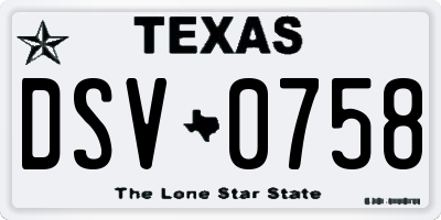 TX license plate DSV0758