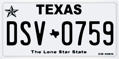 TX license plate DSV0759