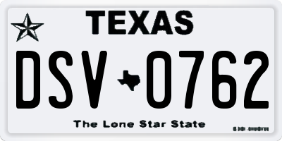 TX license plate DSV0762