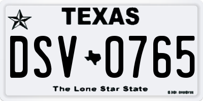 TX license plate DSV0765
