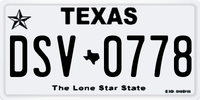 TX license plate DSV0778
