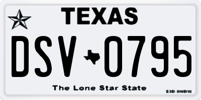 TX license plate DSV0795