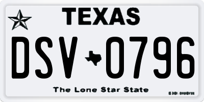 TX license plate DSV0796