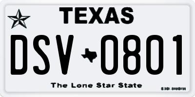 TX license plate DSV0801