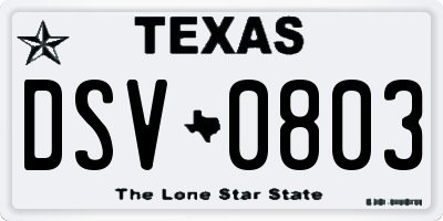 TX license plate DSV0803
