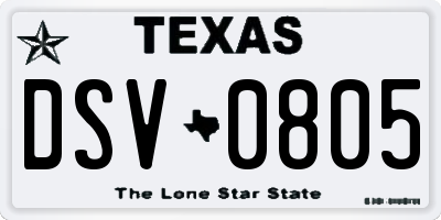 TX license plate DSV0805