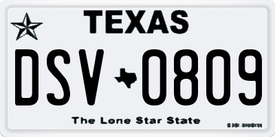 TX license plate DSV0809
