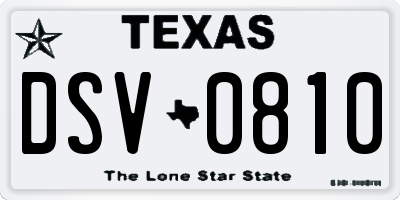 TX license plate DSV0810
