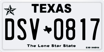 TX license plate DSV0817