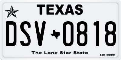 TX license plate DSV0818
